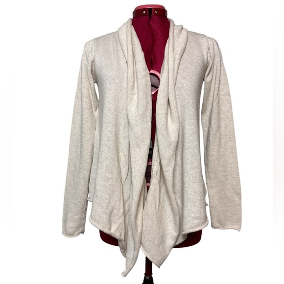PrAna Georgia Wrap open long sleeve ecru cardigan rear peplum assymetrical hem - Picture 1 of 10